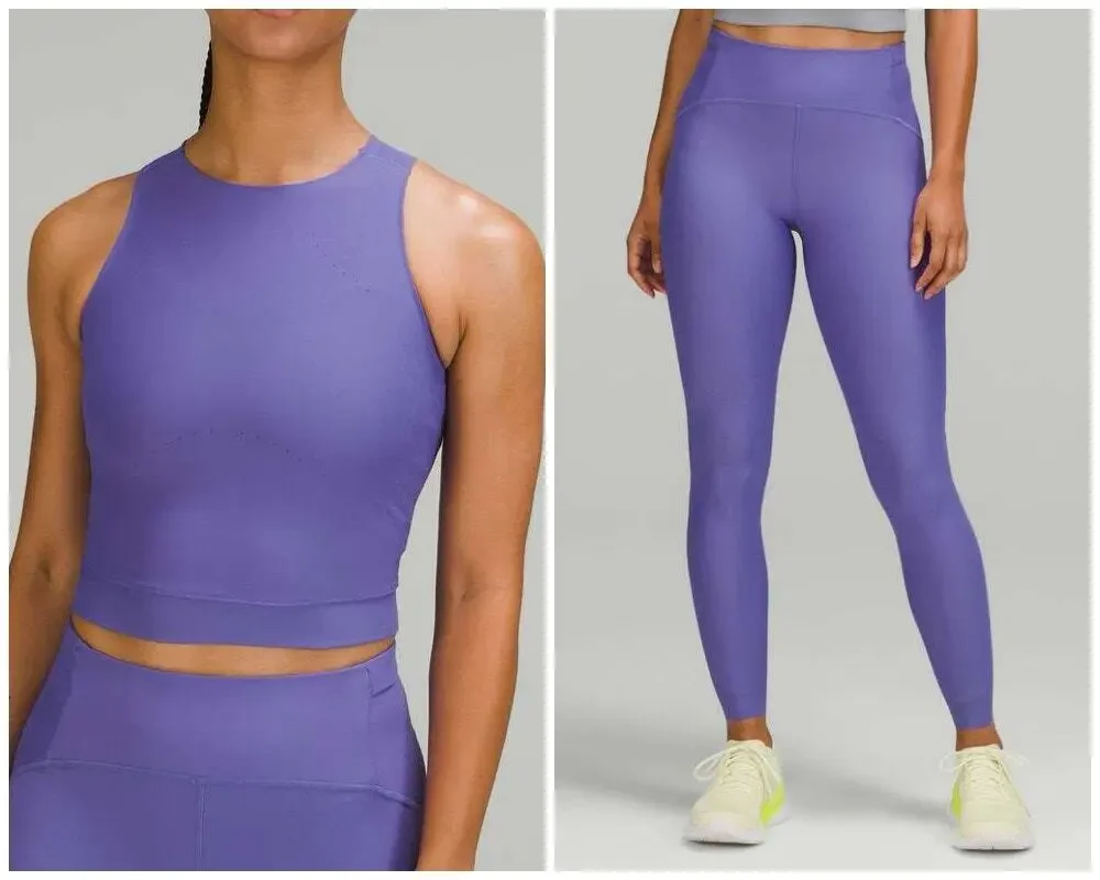 Lululemon SenseKnit Running 2 pc SET High-Rise Leggings Tank Top Size 4/6 Indigo